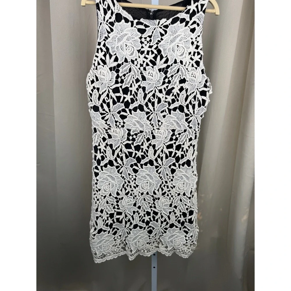Alice + Olivia White Guipure Lace Sheath Dress Black Lining‎ size Small - Picture 2 of 9